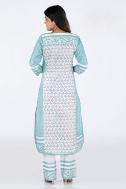 Collection of Hand block printed cotton paneled Kurti with pants in a gallery layout