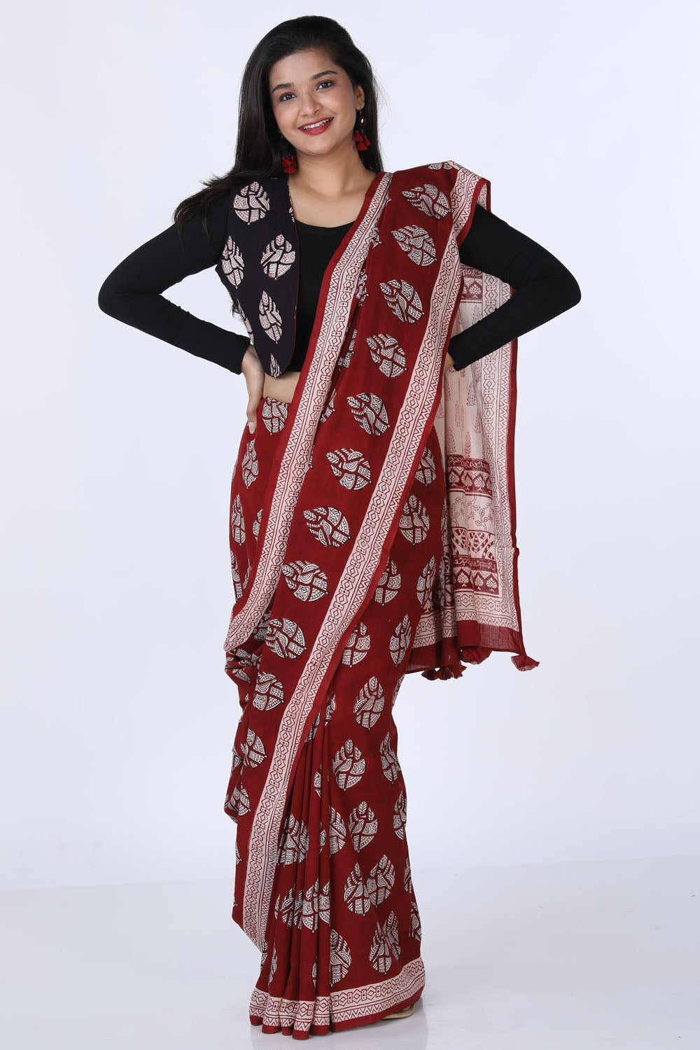 Collection of Bagh Hand Block Printed Cotton Saree in a gallery layout