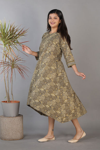 Collection of Ajrakhhandblock printed flared cotton Kurti. in a gallery layout