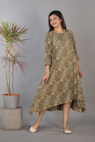 Collection of Ajrakhhandblock printed flared cotton Kurti. in a gallery layout