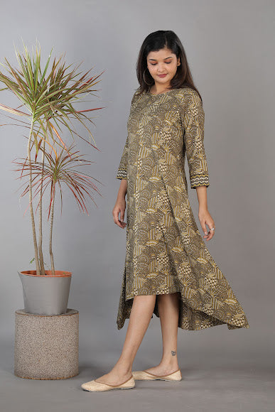 Collection of Ajrakhhandblock printed flared cotton Kurti. in a gallery layout