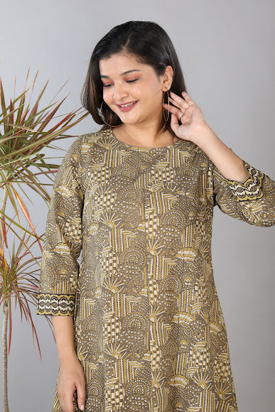 Collection of Ajrakhhandblock printed flared cotton Kurti. in a gallery layout