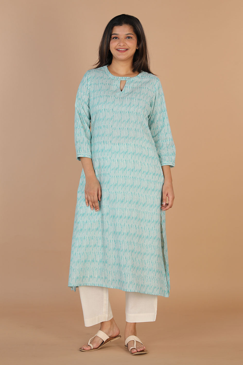 Collection of Steel blue handwoven cotton ikat kurti in a gallery layout