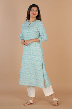 Collection of Steel blue handwoven cotton ikat kurti in a gallery layout