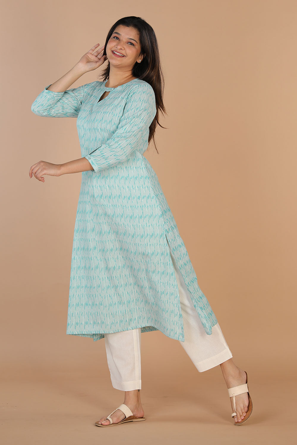 Steel blue handwoven cotton ikat kurti