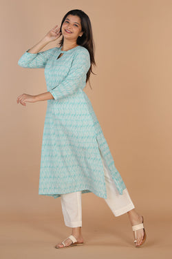 Collection of Steel blue handwoven cotton ikat kurti in a gallery layout