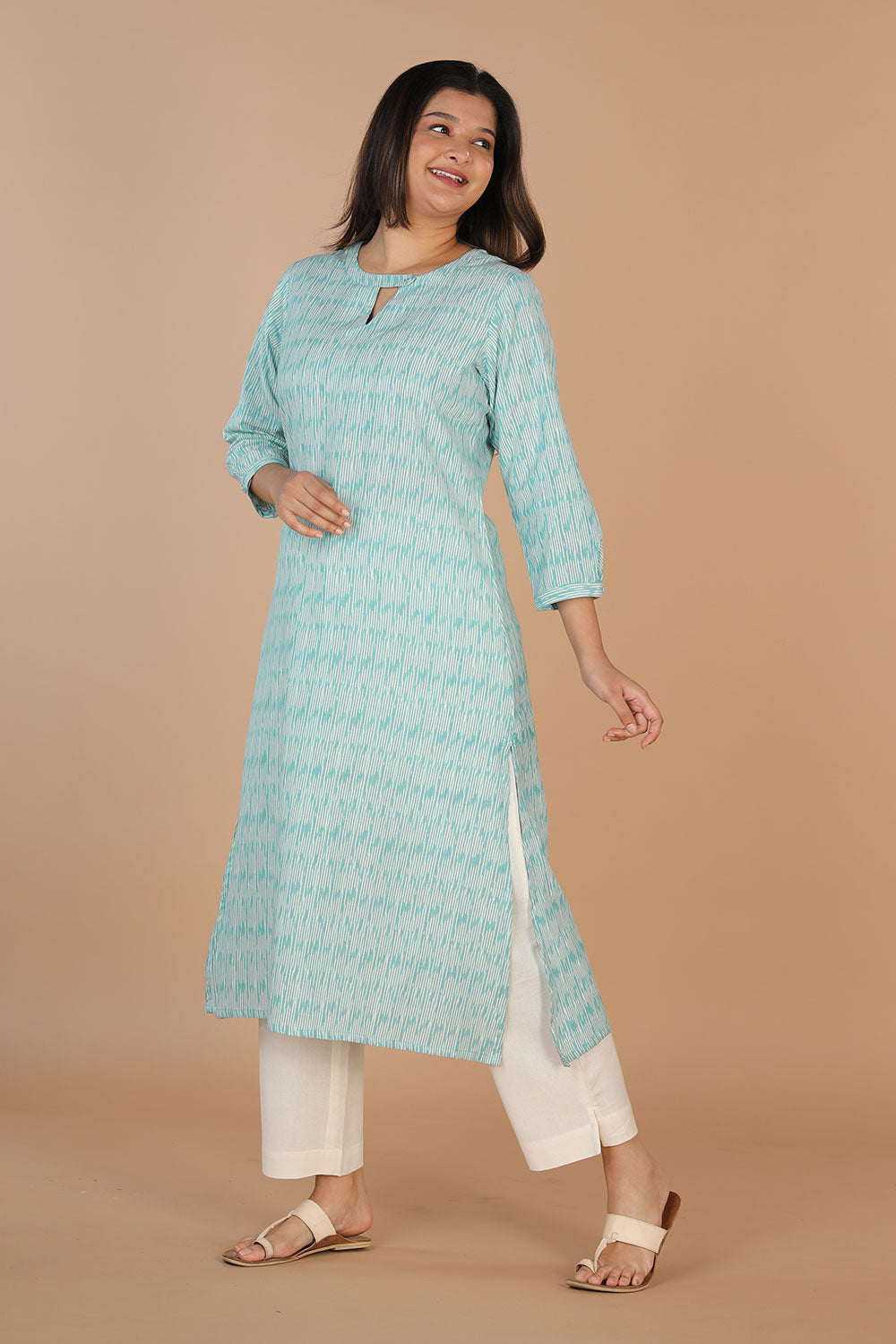 Collection of Steel blue handwoven cotton ikat kurti in a gallery layout