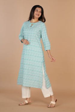 Image of Steel blue handwoven cotton ikat kurti