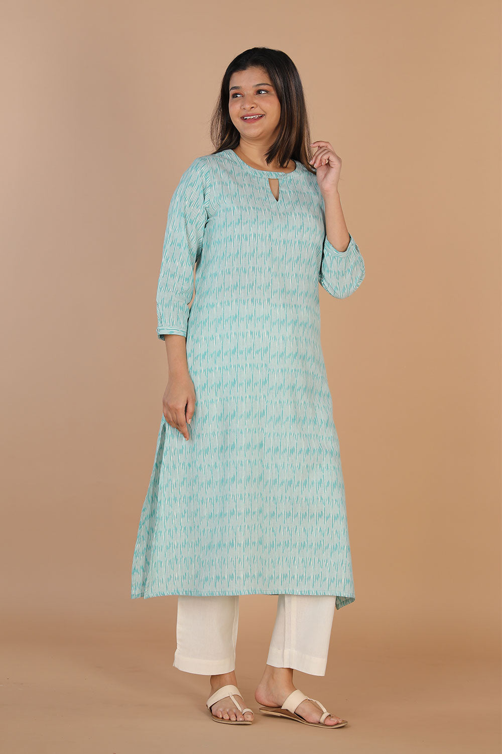 Steel blue handwoven cotton ikat kurti