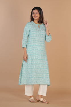 Collection of Steel blue handwoven cotton ikat kurti in a gallery layout