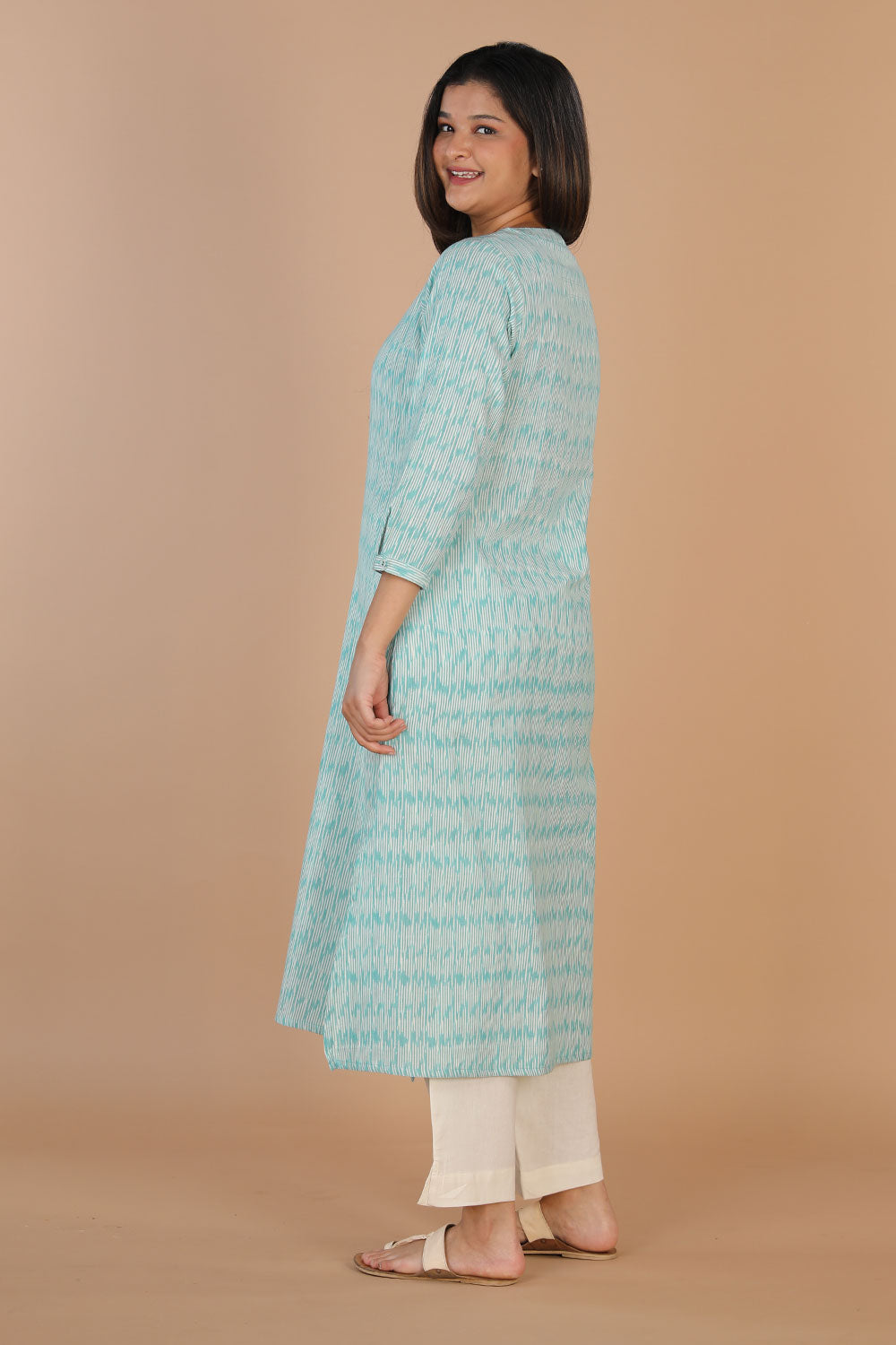 Steel blue handwoven cotton ikat kurti