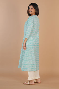 Collection of Steel blue handwoven cotton ikat kurti in a gallery layout