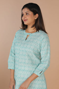 Collection of Steel blue handwoven cotton ikat kurti in a gallery layout