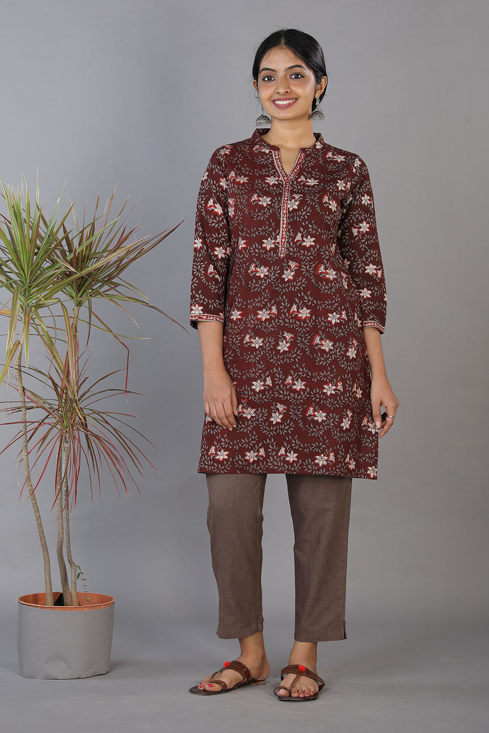 Collection of Bagru handblock printed thread embroidered  panelled kurti in a gallery layout