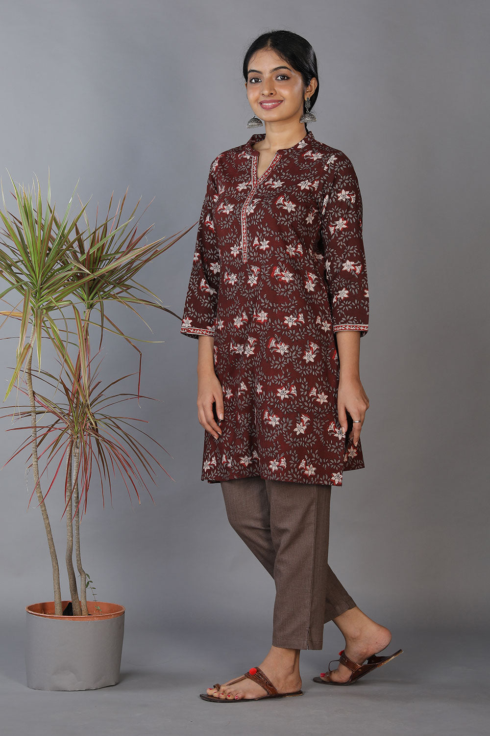 Collection of Bagru handblock printed thread embroidered  panelled kurti in a gallery layout