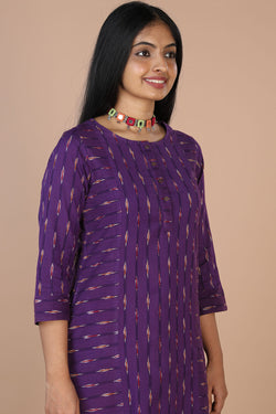 Collection of Striped purple straight fit  Pochampally Ikkat kurti. in a gallery layout