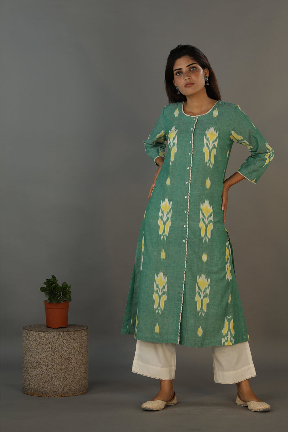 Collection of Cotton pochampally Ikat kurta and pants set in a gallery layout