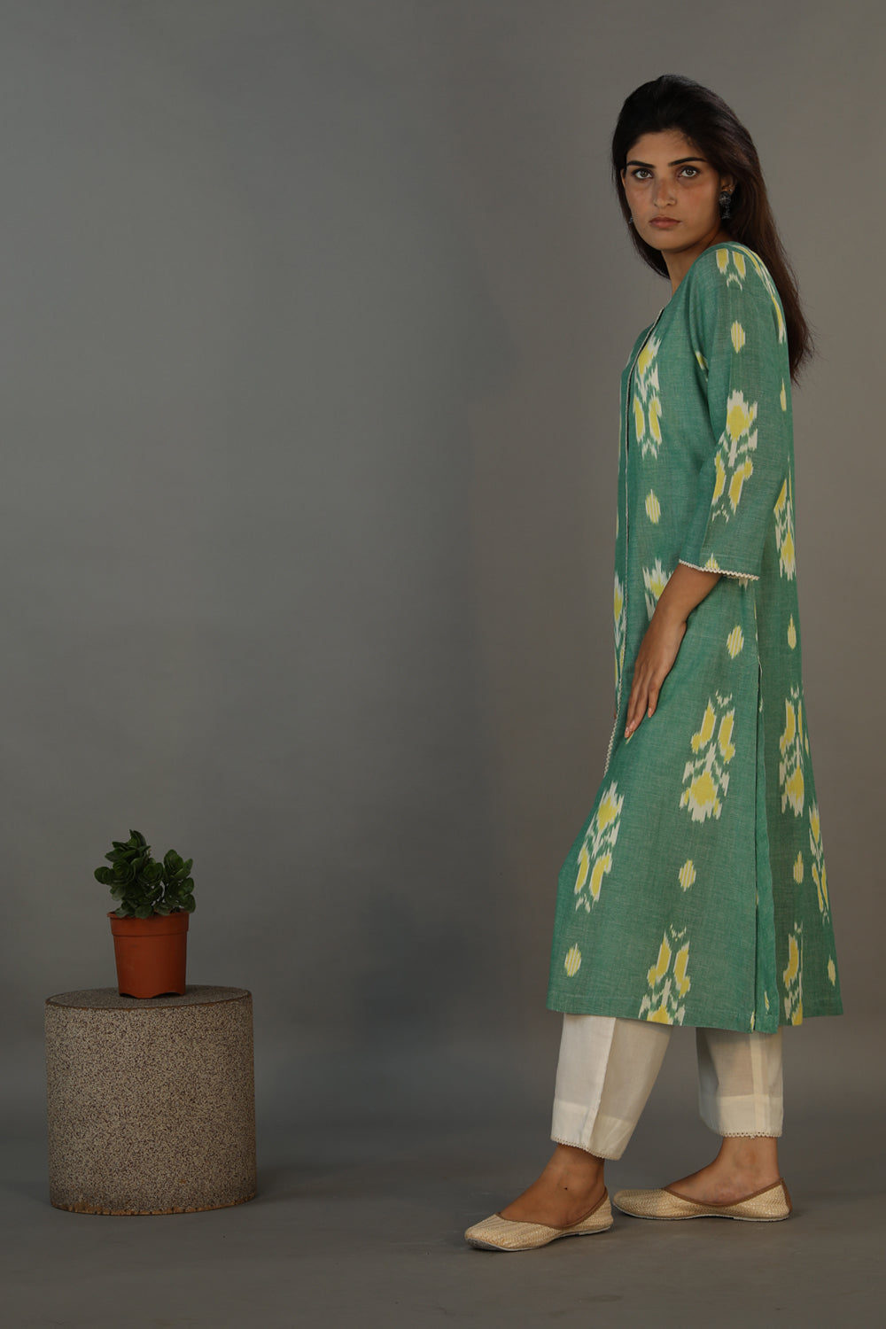 Collection of Cotton pochampally Ikat kurta and pants set in a gallery layout