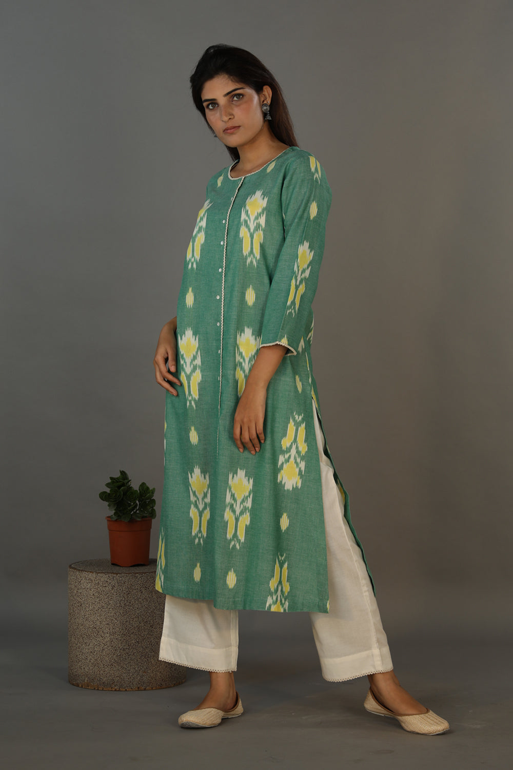 Collection of Cotton pochampally Ikat kurta and pants set in a gallery layout