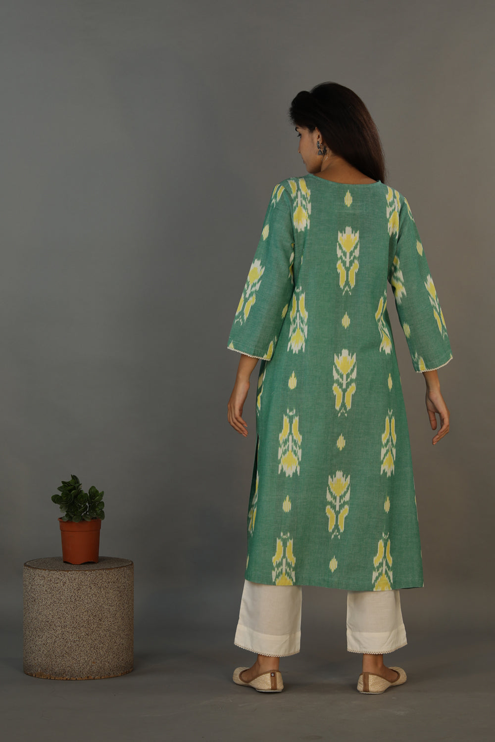 Collection of Cotton pochampally Ikat kurta and pants set in a gallery layout