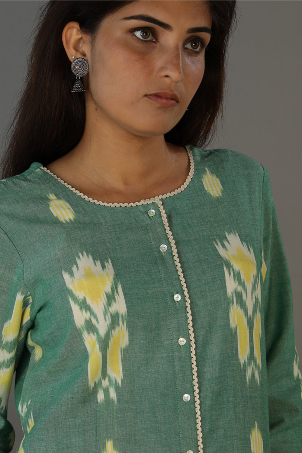 Collection of Cotton pochampally Ikat kurta and pants set in a gallery layout