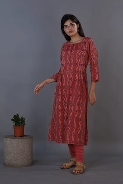 Collection of Dusty wine pleated cotton Ikat kurti in a gallery layout