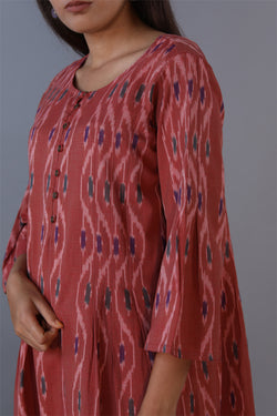 Collection of Dusty wine pleated cotton Ikat kurti in a gallery layout