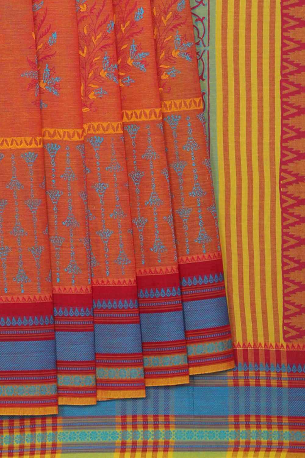 Collection of Hand block printed south cotton saree in a gallery layout