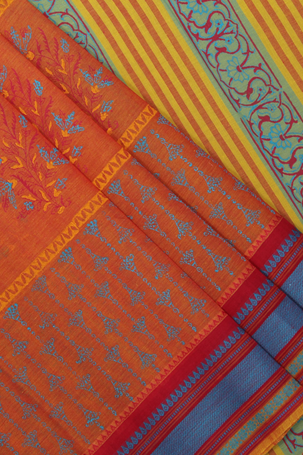 Collection of Hand block printed south cotton saree in a gallery layout