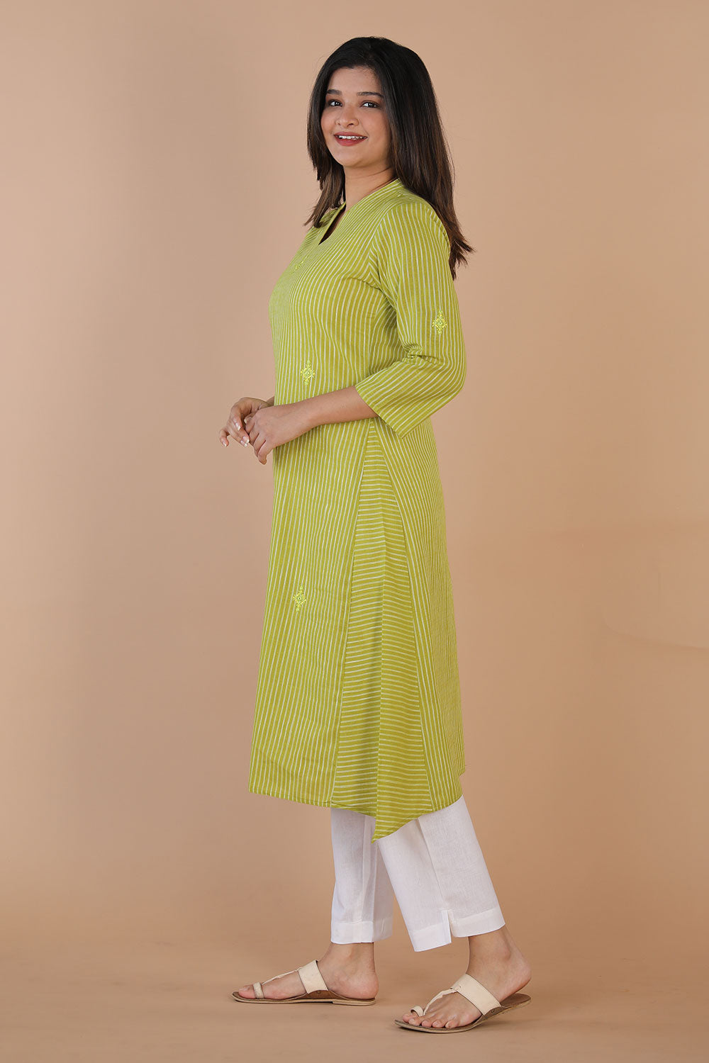 Collection of Ethnic woven striped kurti in a gallery layout