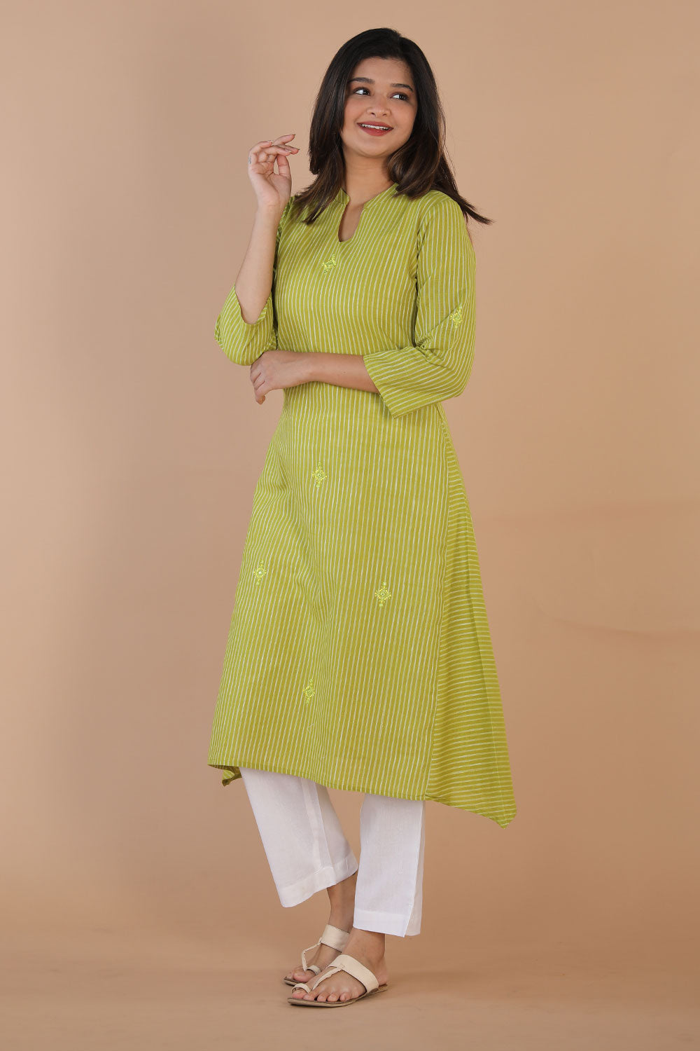 Collection of Ethnic woven striped kurti in a gallery layout