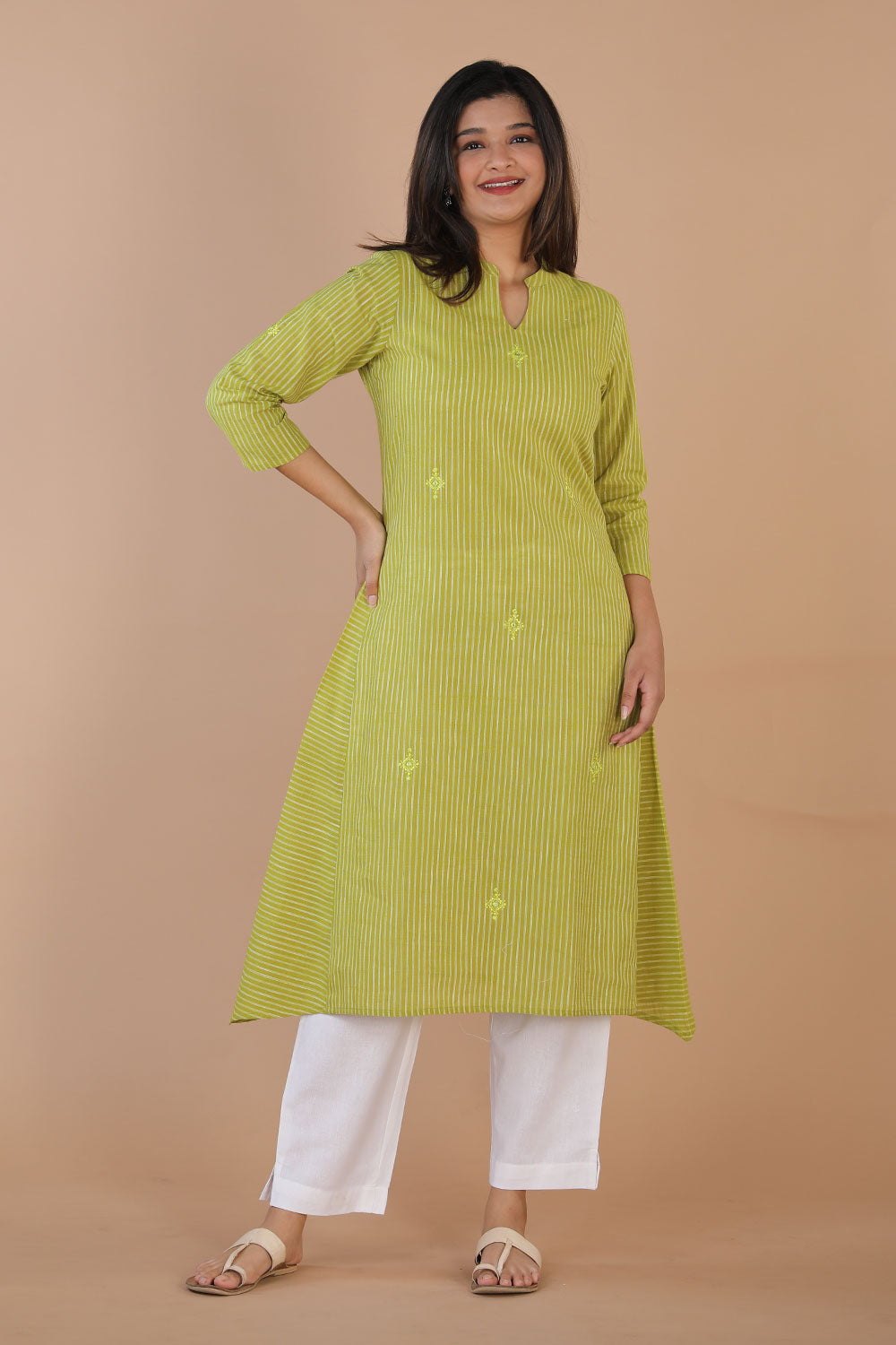 Collection of Ethnic woven striped kurti in a gallery layout