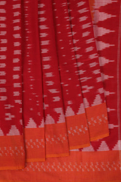 Image of Dahlia pink square weave pattern Pochampally cotton ikat Saree