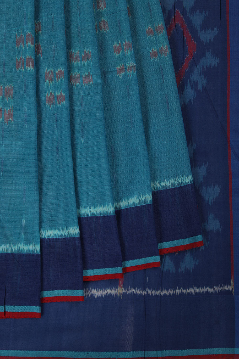 Collection of Slate blue brick pattern Pochampally cotton ikat Saree in a gallery layout