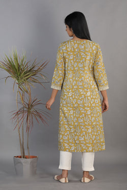 Collection of Mustard Bagru Block printed kurti in a gallery layout