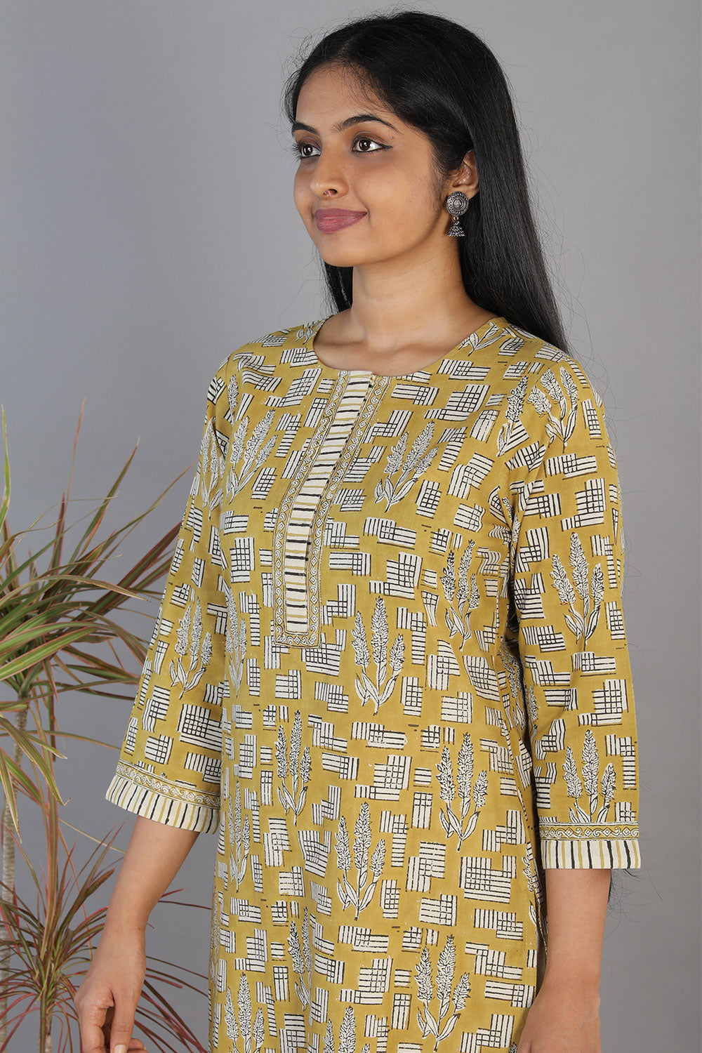 Collection of Mustard Bagru Block printed kurti in a gallery layout