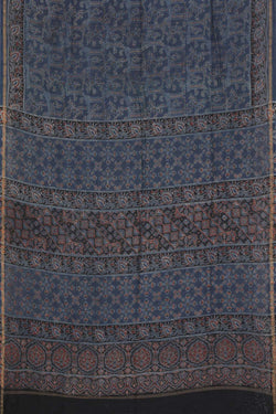 Collection of Indigo blue  Ajrakh handblockprinted Chanderi saree in a gallery layout