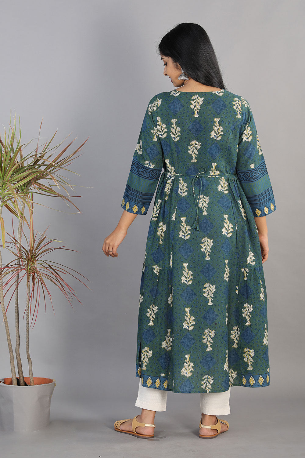 Indigo blue Bagru blockprinted gathered long kurti dress