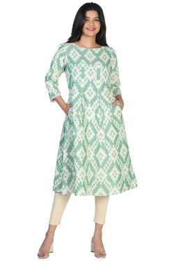 Collection of Pleated cotton ikkat kurti. in a gallery layout