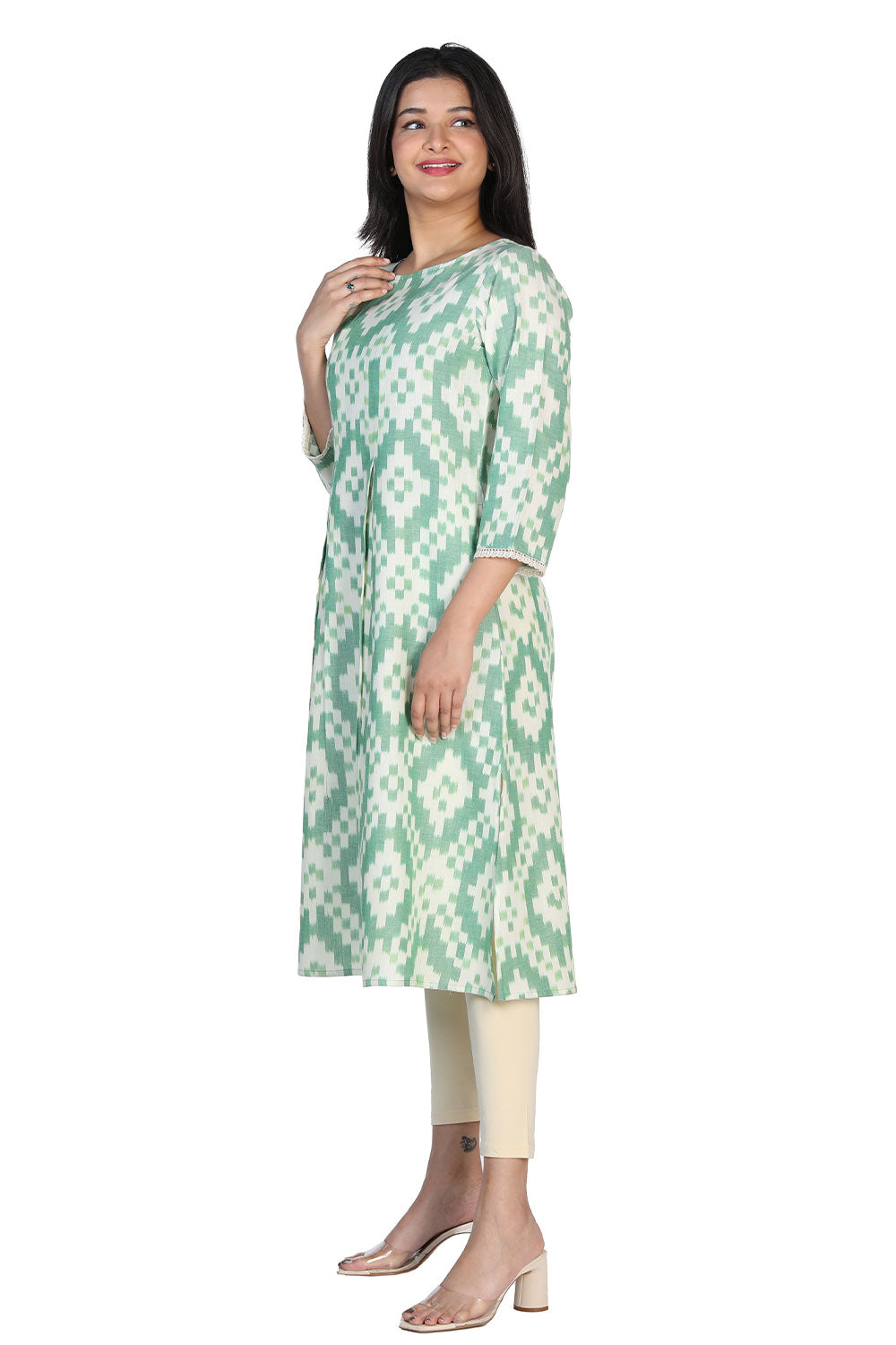 Collection of Pleated cotton ikkat kurti. in a gallery layout