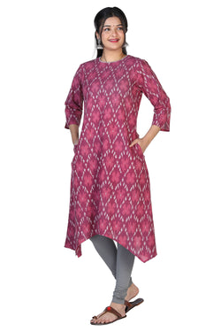 Collection of Magenta double ikat flared kurta in a gallery layout