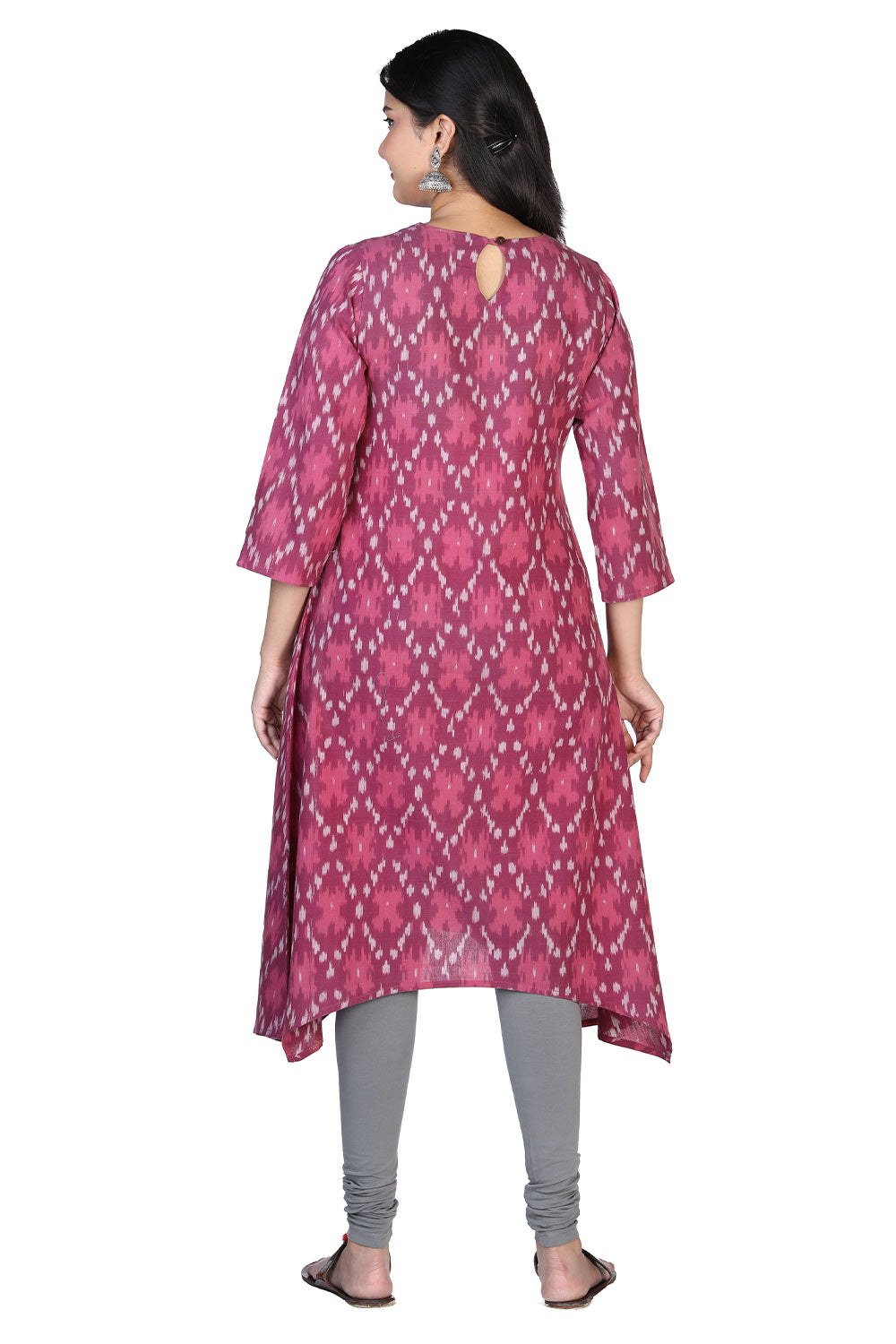 Collection of Magenta double ikat flared kurta in a gallery layout