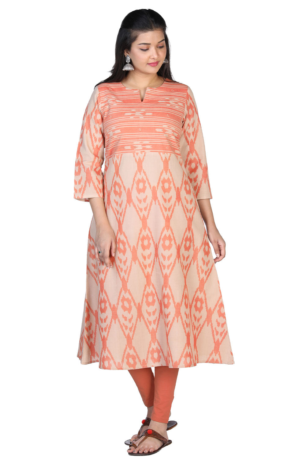 Salmon coloured cotton ikat kurti