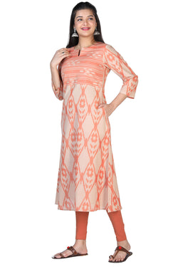 Image of Salmon coloured cotton ikat kurti