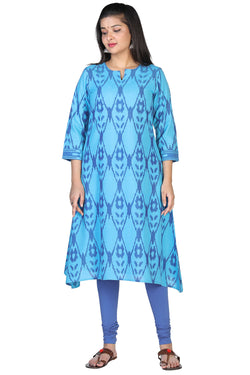 Image of Turquoise blue cotton ikkat kurti