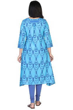 Image of Turquoise blue cotton ikkat kurti