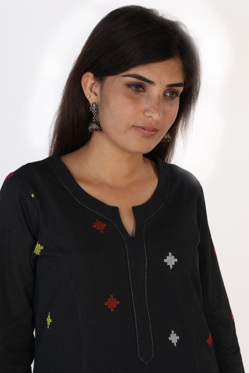 Collection of Multi weave black woven kurti. in a gallery layout