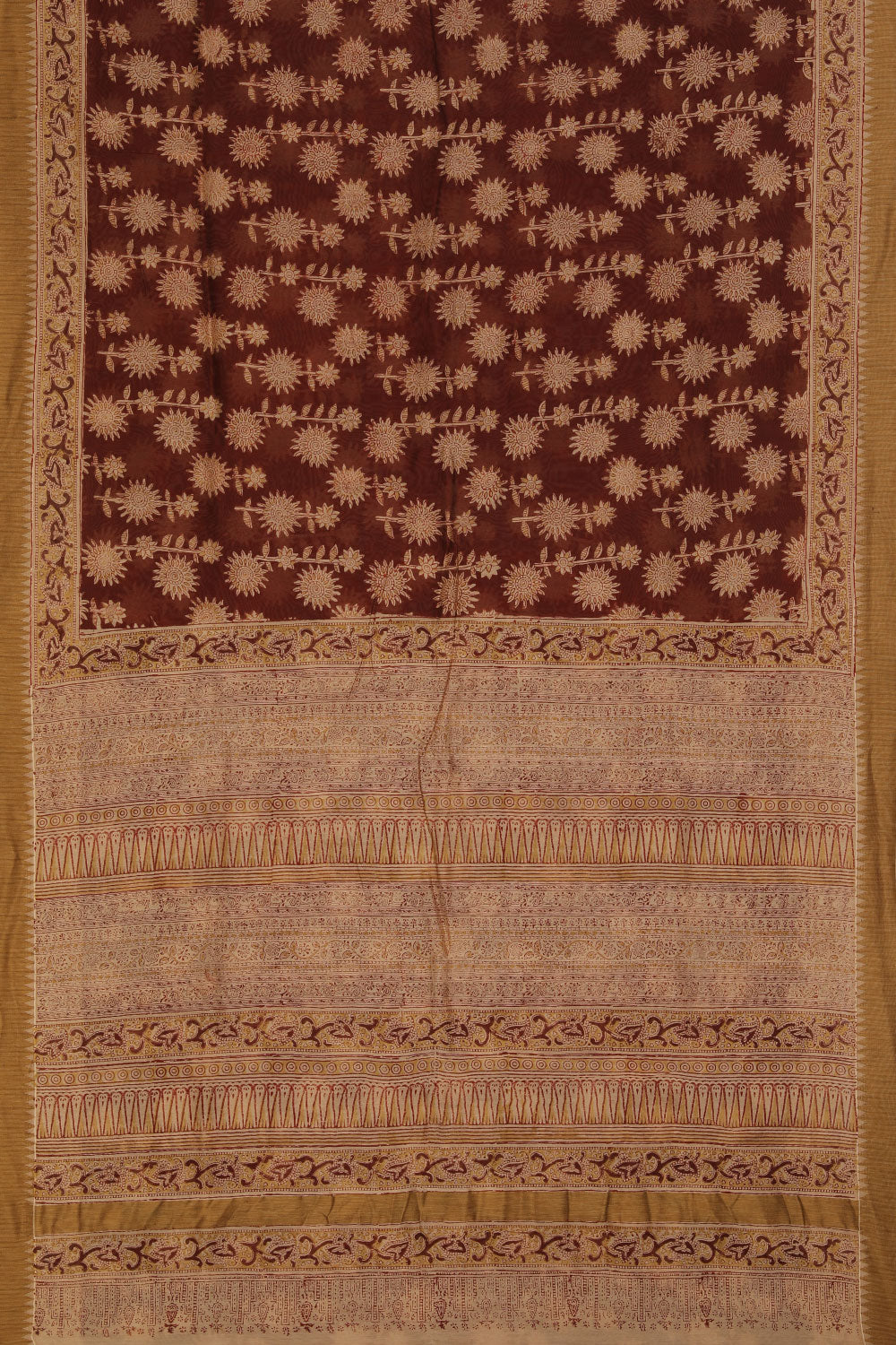 Collection of Dark brown Kalamkari handblock printed chanderi saree in a gallery layout