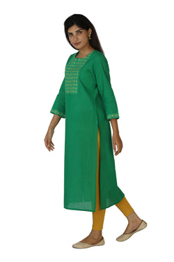 Collection of Leaf green handwoven mangalgiri cotton Kurti. in a gallery layout