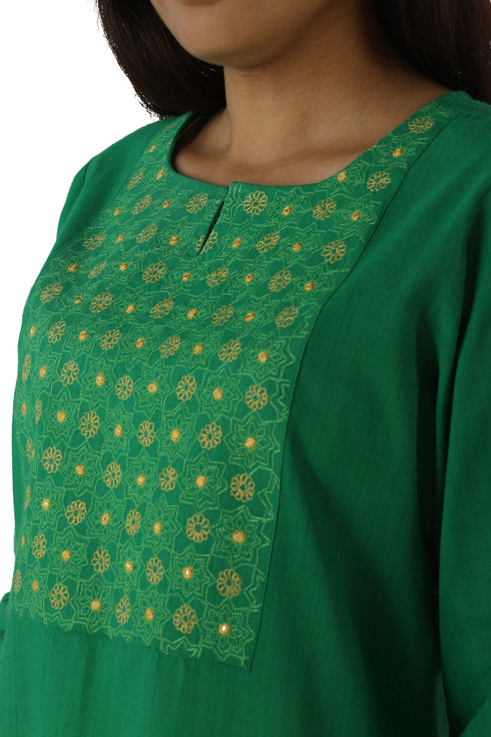 Collection of Leaf green handwoven mangalgiri cotton Kurti. in a gallery layout